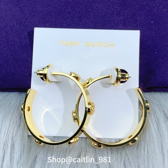 Tory Burch Jewelry - Tory Burch Milgrain Studded Hoop Earrings in Gold (Brand New with Dust Bag)